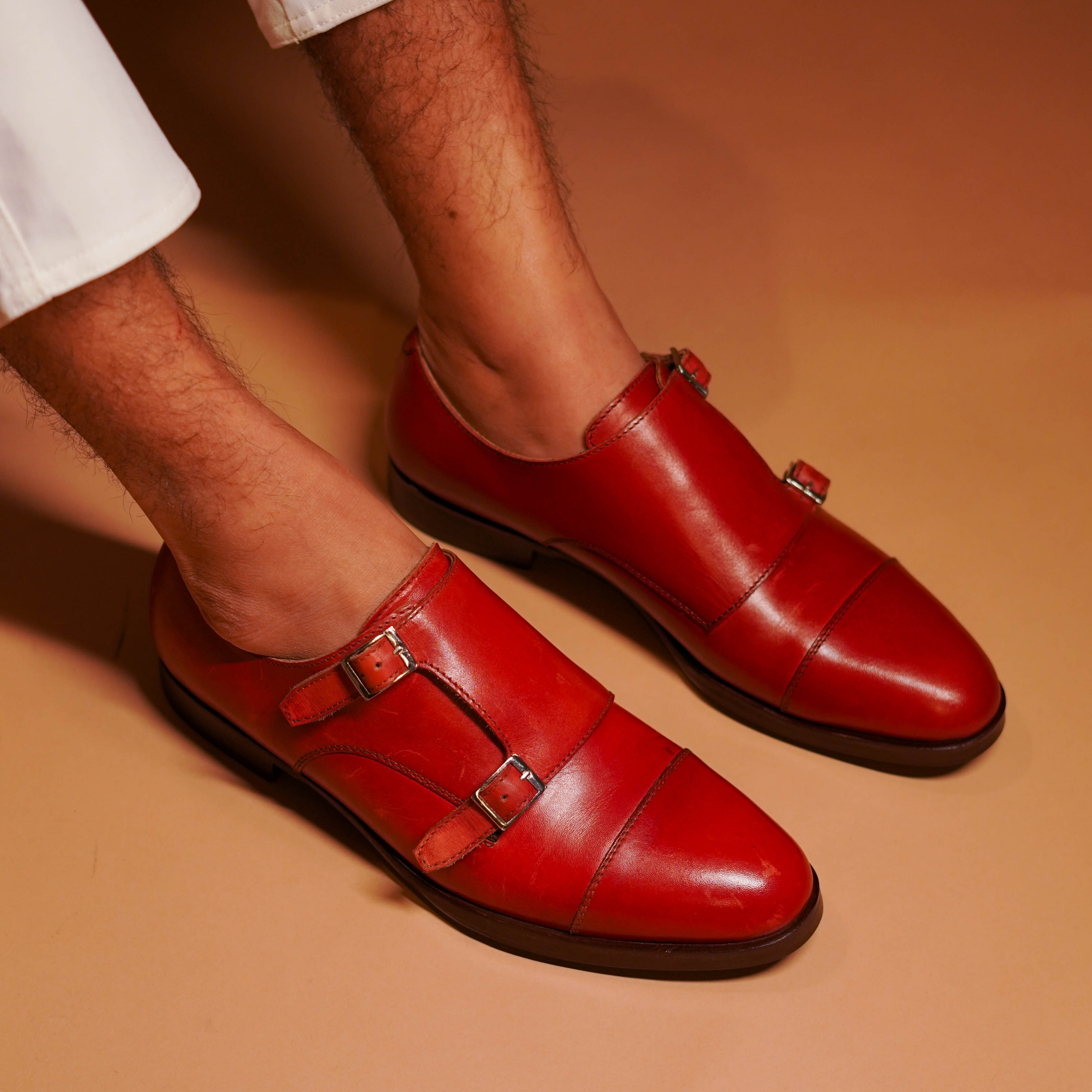 Ciliego | Deep red double-monk-strap with silver buckles and a classic toecap